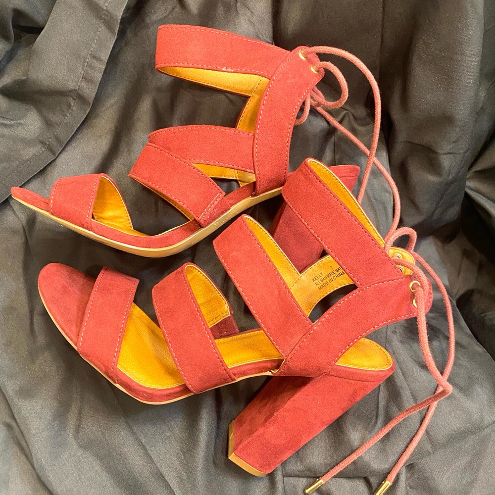 Charlotte Russe Red Strappy Block Heels